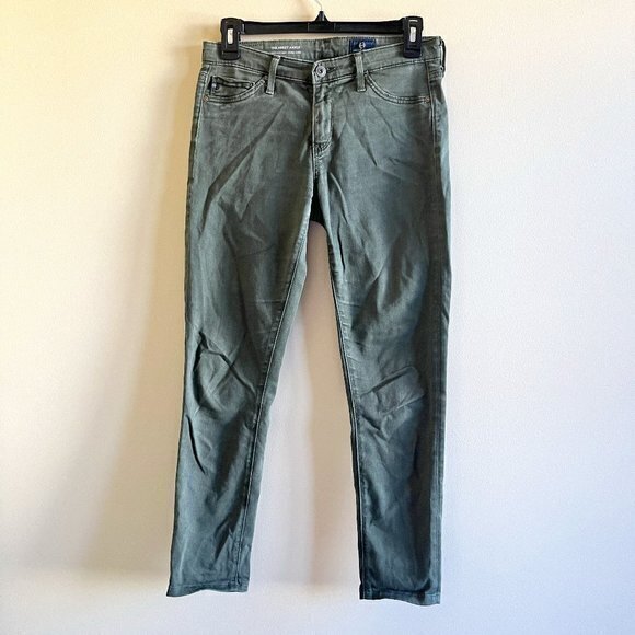 AG Abbey Mid Rise Super Skinny Ankle Sateen Jean in Dark Olive Army Green Sz 25R - Picture 2 of 8